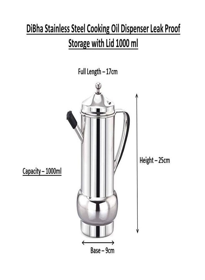 DiBha Stainless Steel Cooking Oil Dispenser Leak Proof Storage with Lid Pack of 1, Color- Silver (Capacity-1000ml) - Image 4